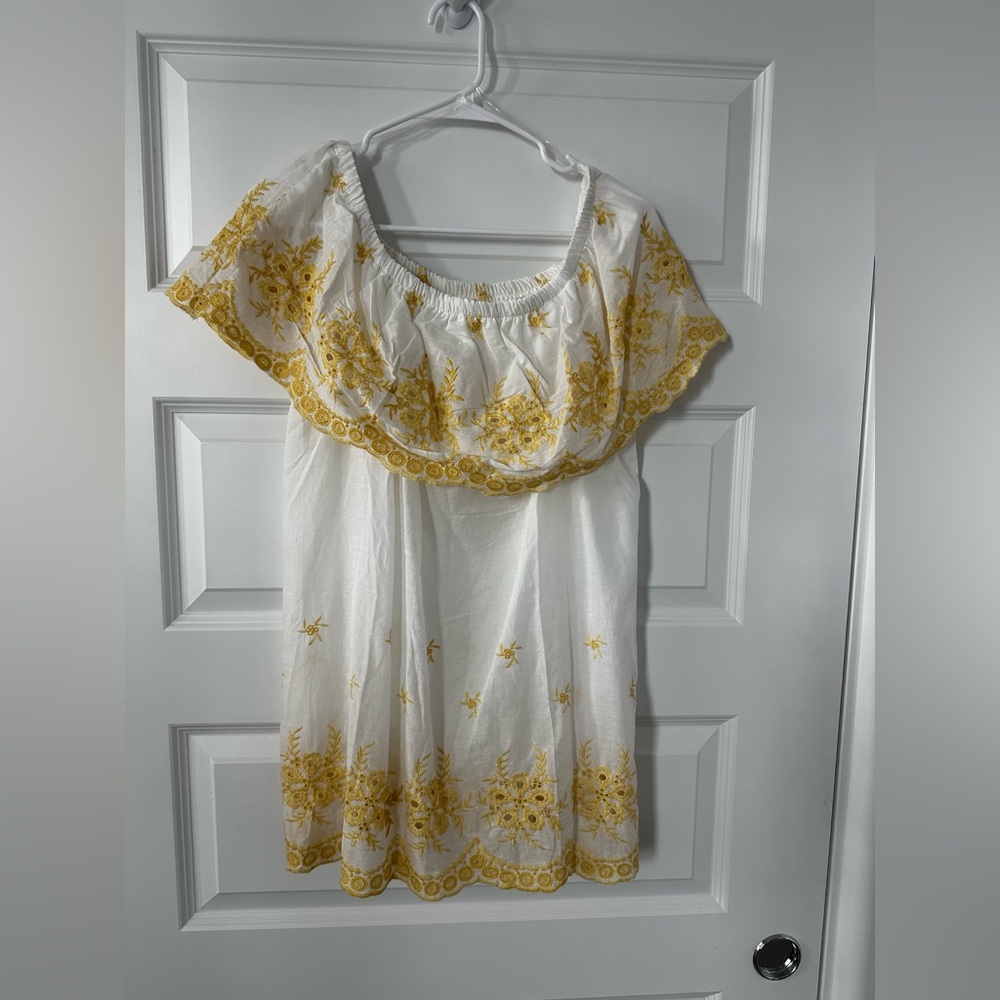 White and Yellow Embroidered Blouse